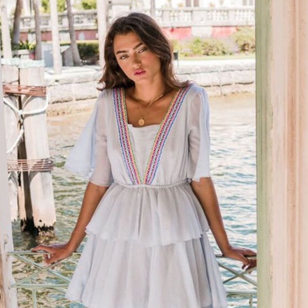 140 PITUSA TALULLAH SHORT DRESS IN LIGHT BLUE
